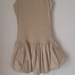 Designer Studio F Sleeveless Beige Ribbed Drop-Waist Mini Dress SZ S